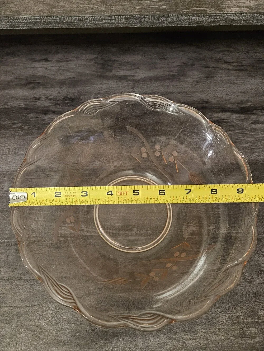 Vtg Pink Etched Floral Depression Glass Centerpiece Bowl